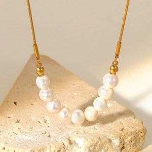 Dainty Feminine Genuine Freshwater White Pearl 18K Gold Plated Necklace